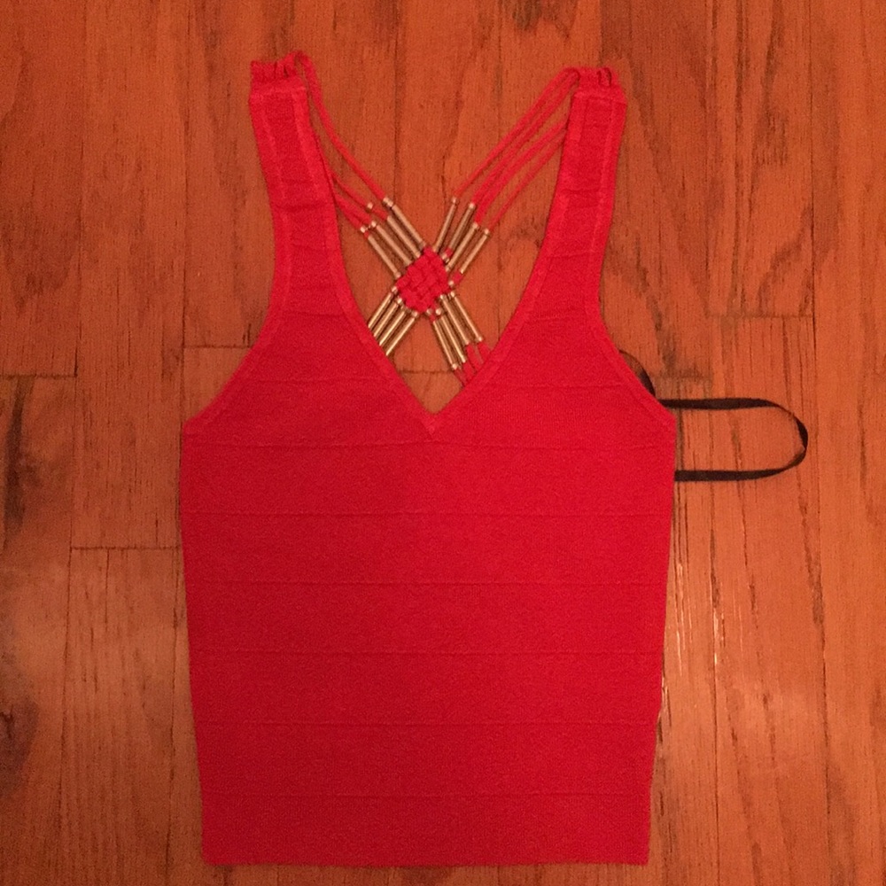 bebe Red Ribbed Tank Top - Picture 5 of 8